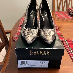Ralph Lauren Snakeskin Pointy Toe Pumps